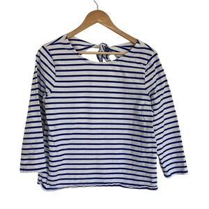 J. Crew White and Blue Striped Tie-Back Boatneck Top